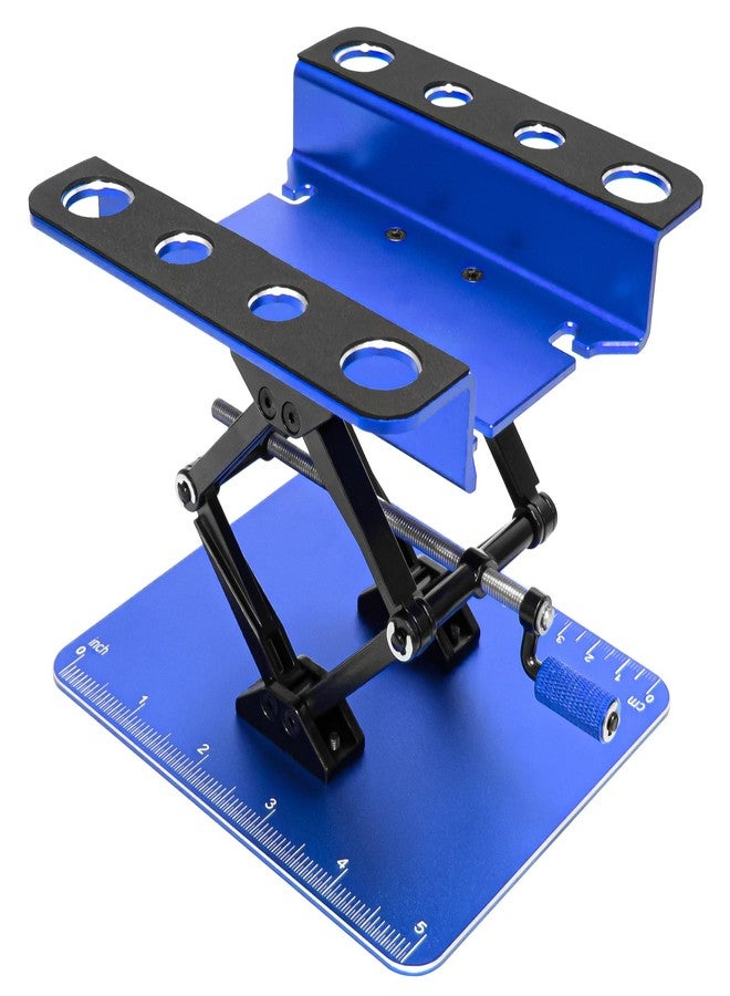 LRFHL RC Car Stand Aluminum Repair Workstation for 1/8 1/10 1/12 1/16 Traxxas TRX4 Axial Arrma Redcat Crawler Monster Truck Buggy, RC Car Repair Work Stand 360 Degree Rotation Lift Lower Tool Kit (Blue) - Image 1